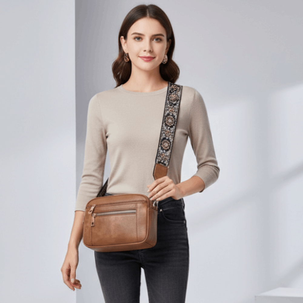 Women'S Vegan Bags - Vegan PU Deri Renk Bloklu Çanta