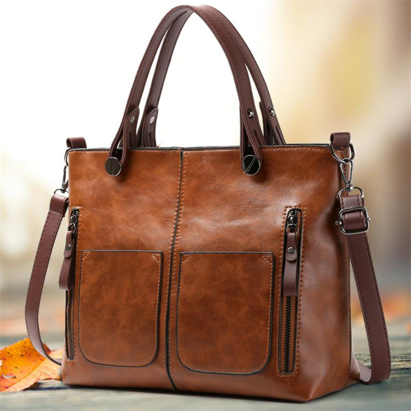 Women'S Vegan Bags - Çift Cepli Kadınlar için Retro Deri